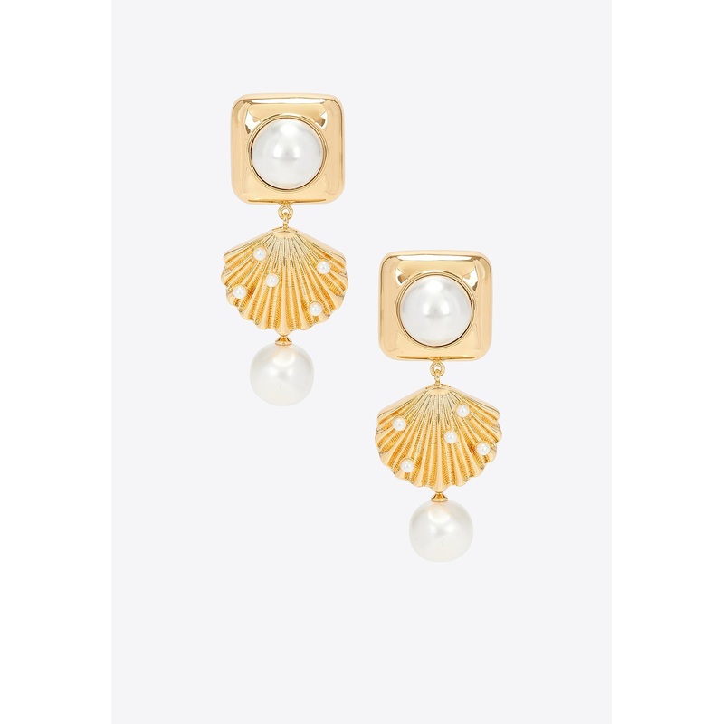 Pearl Shell Earrings Gold Onesize