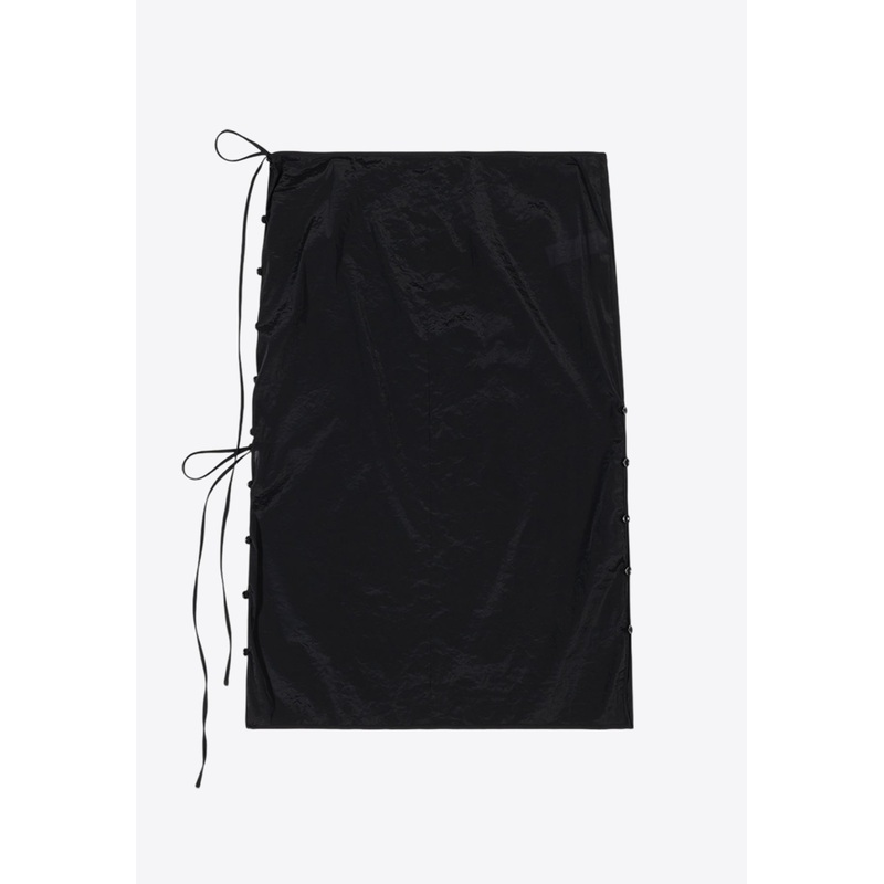 See-Through Button Loop Midi Skirt Black wrtwstd_S