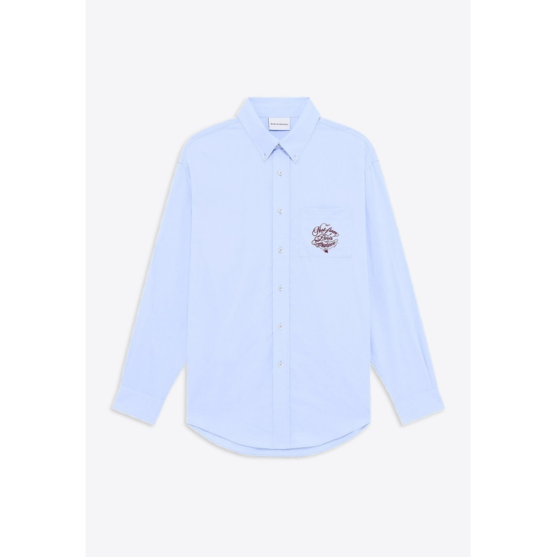 Slogan Vignes Print Long-Sleeved Shirt Light Blue mrtwstd_S