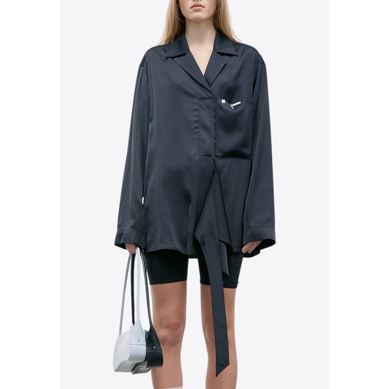 Wrap-Style Satin Shirt Black wrtwstd_S