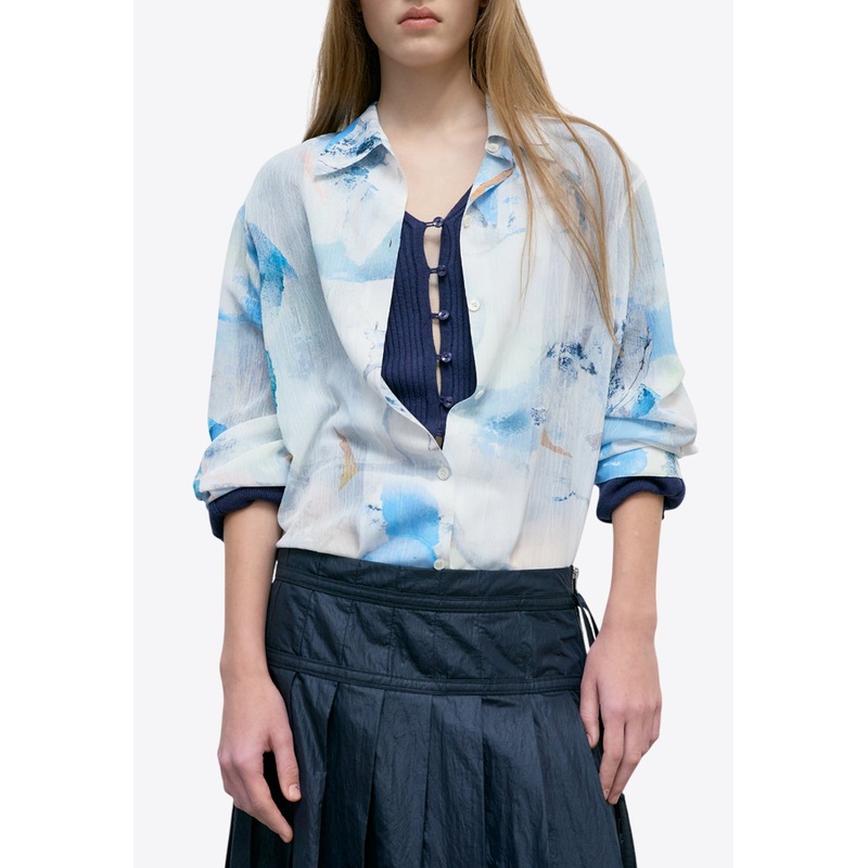 X Boriana Printed Button-Up Shirt Blue wrtwstd_S