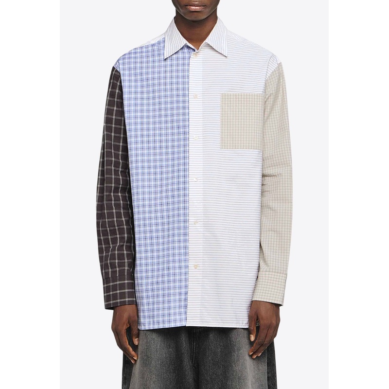 Patchwork Long-Sleeved Checked Shirt Multicolor mrtwit_IT 46