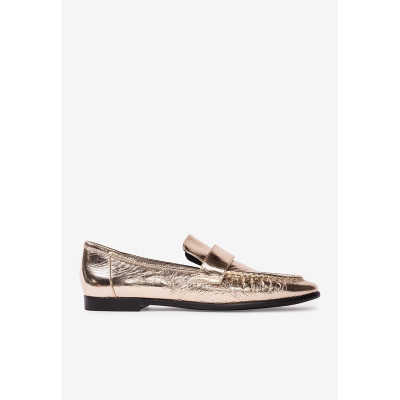 Arrow Crinkled Leather Classic Loafers Gold wshoeseu_EU 37