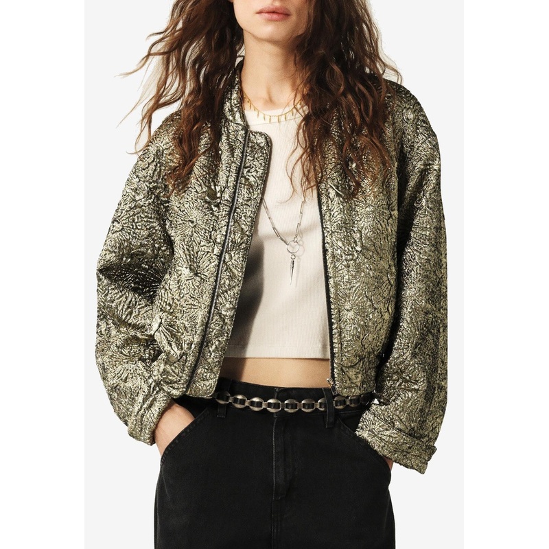 Bary Floral Brocade Bomber Jacket Metallic wrtwstd_0