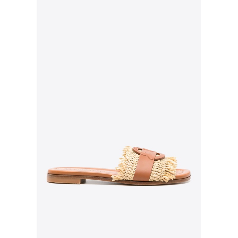 Bell Raffia and Leather Slides Brown wshoeseu_EU 36