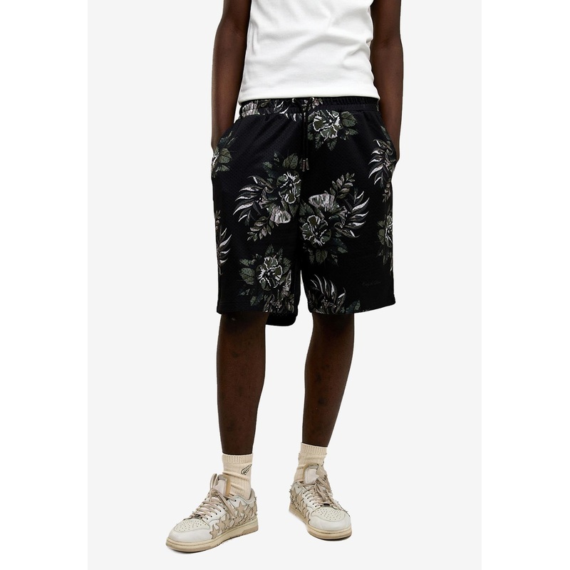 Botanical Print Mesh Shorts Black mrtwstd_XS