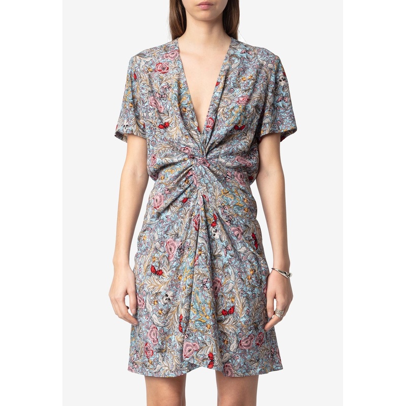 Rozom Floral Print Mini Draped Dress Multicolor wrtwstd_S