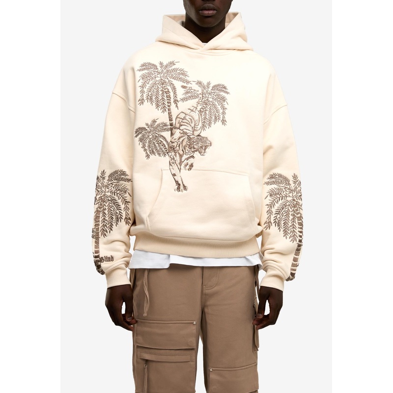 Sandstorm Tiger Embroidered Hooded Sweatshirt Beige mrtwstd_M