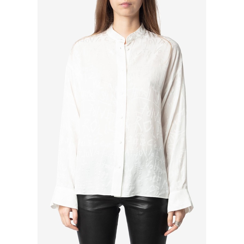 Truett Jacquard Silk Long-Sleeved Shirt White wrtwstd_S