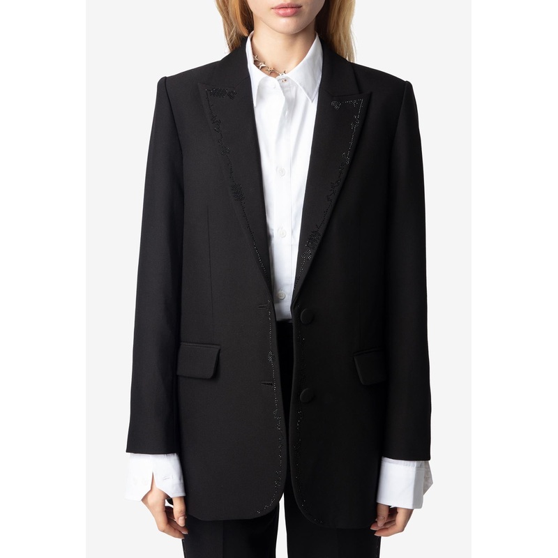 Viva Rhinestone Embellished Blazer Black wrtwfr_FR 36