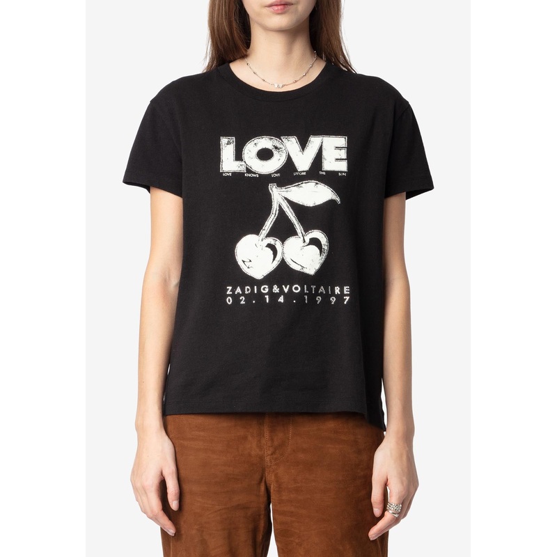 Walk Cherry Love Print T-shirt Black wrtwstd_S