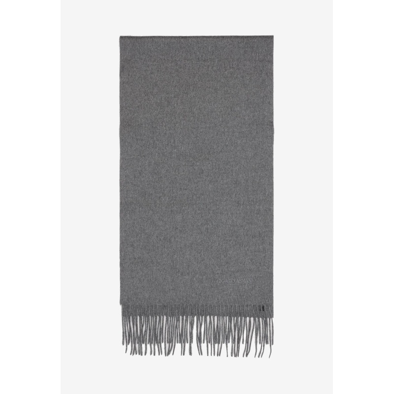 Logo-Embroidered Cashmere Scarf Gray Onesize