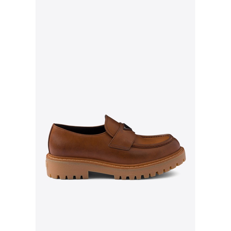 Triangle Logo Leather Loafers Brown mshoesuk_UK 6