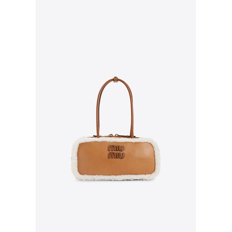 Beau Shearling-Trimmed Shoulder Bag Cognac Onesize