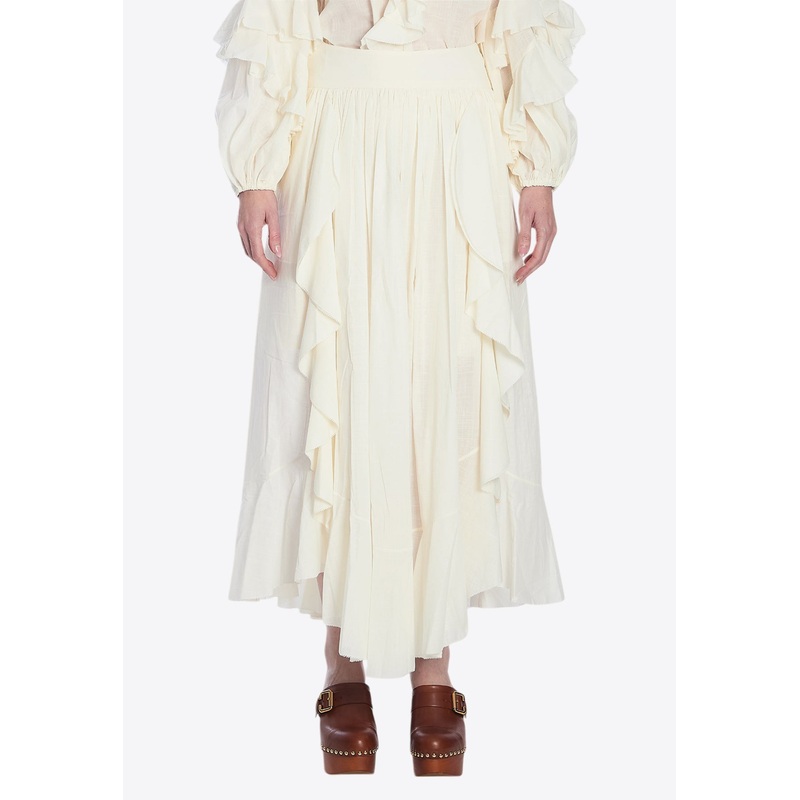 Ruffled High-Rise Midi Skirt Ivory wrtwzimmermann_1