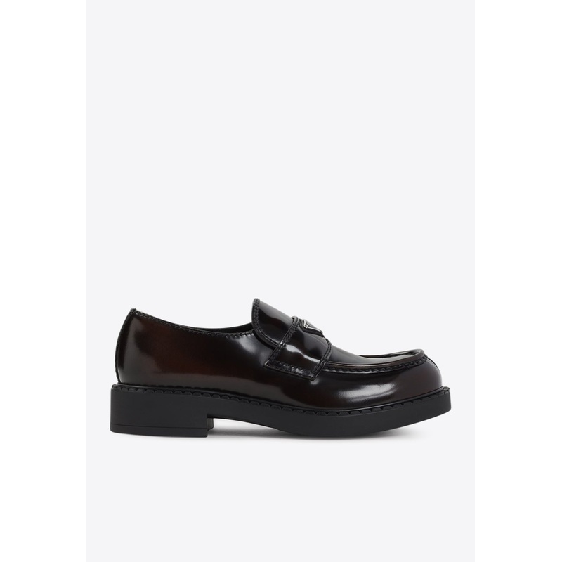 Triangle Logo Brushed Leather Loafers Dark Brown mshoesuk_UK 7