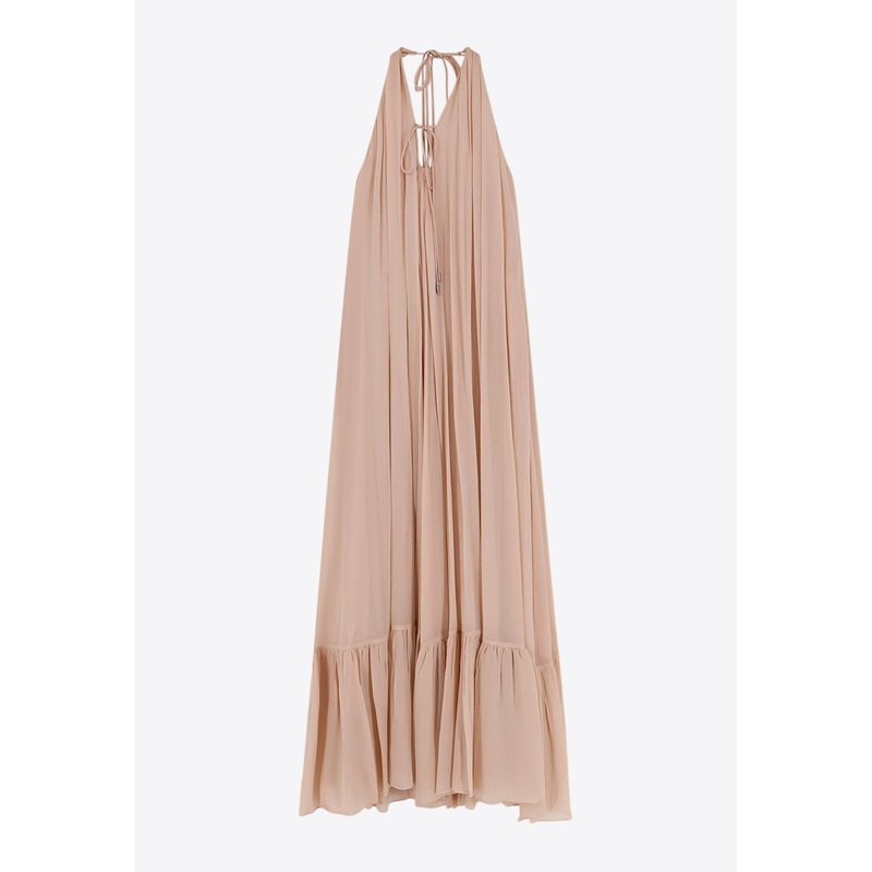 Venturone Halterneck Maxi Chiffon Dress Beige wrtwit_IT 40