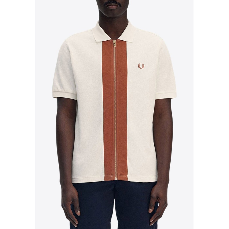 Zip-Up Polo T-shirt Ecru mrtwstd_S