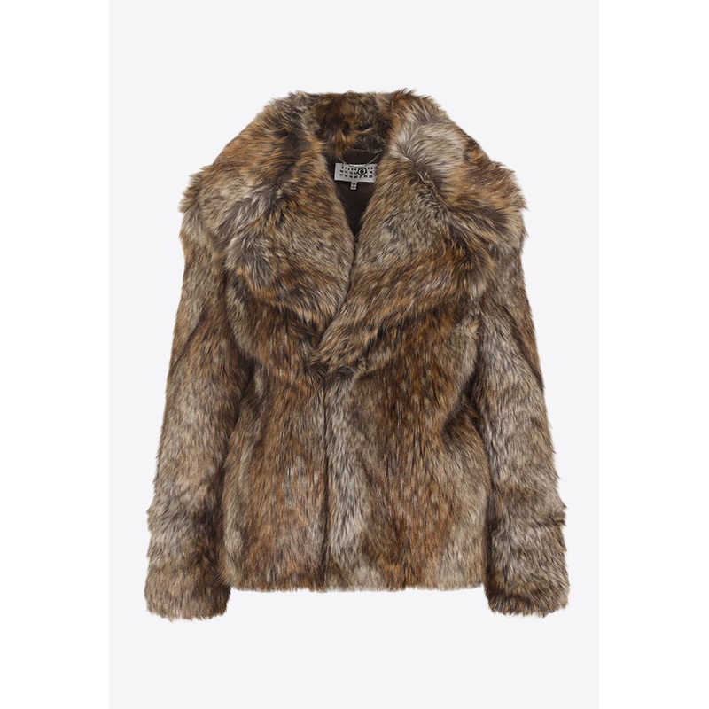 Open-Front Faux Fur Coat Brown wrtwit_IT 36