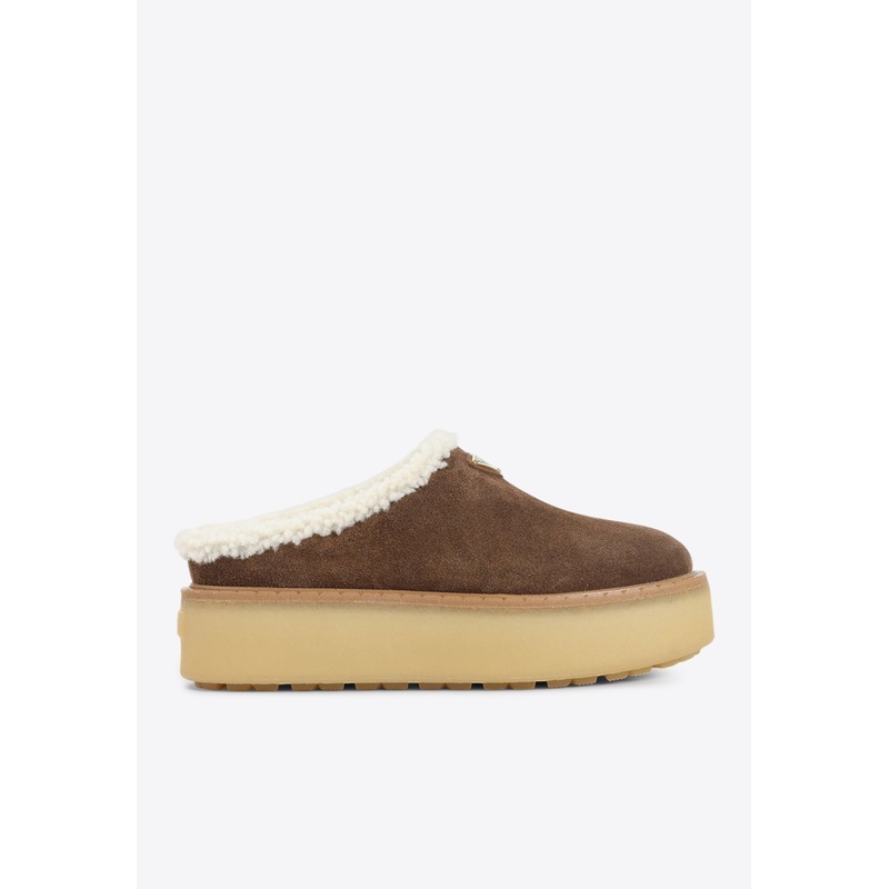 Triangle Logo Suede Flatform Mules Brown wshoeseu_EU 36