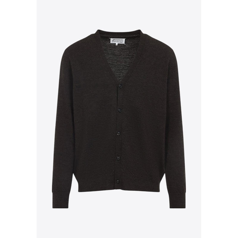 Wool Cardigan with Suede Elbow Patch Dark Brown mrtwstd_S