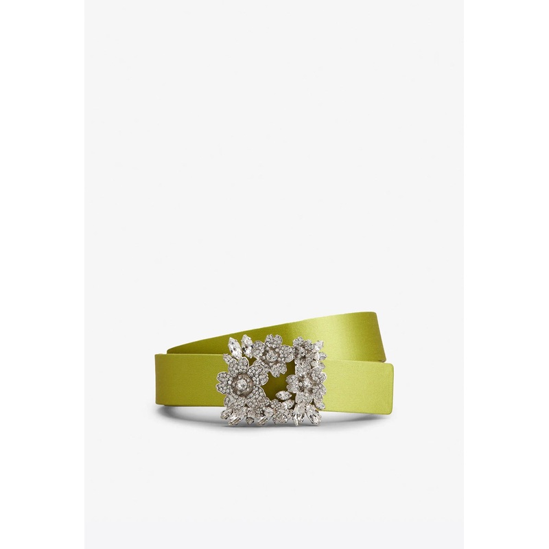 Bouquet Strass Buckle Belt in Satin Yellow 75
