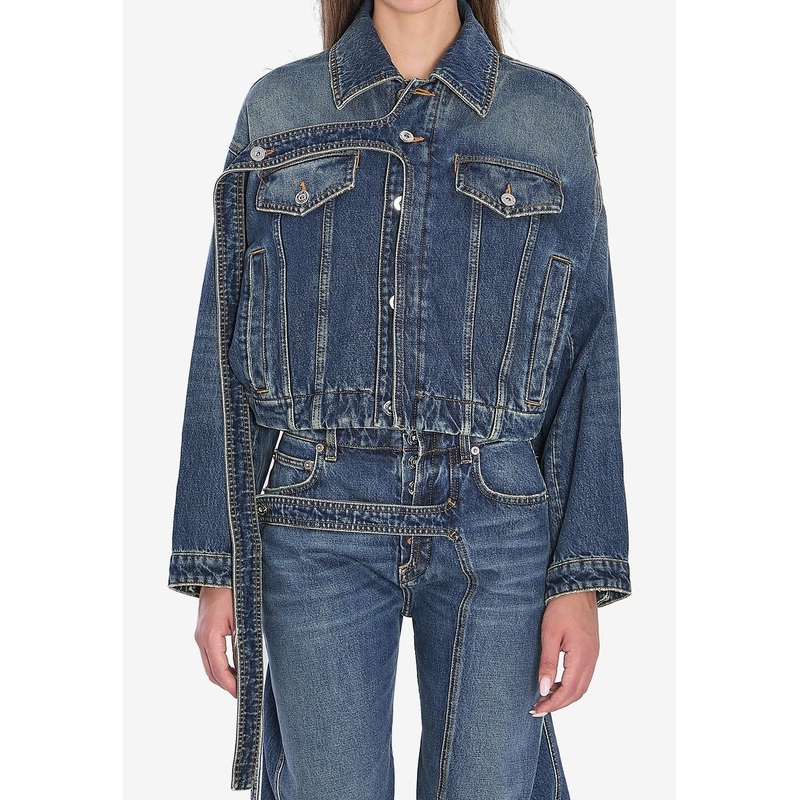 Chest Strap Faded Denim Jacket Blue wrtwstd_S