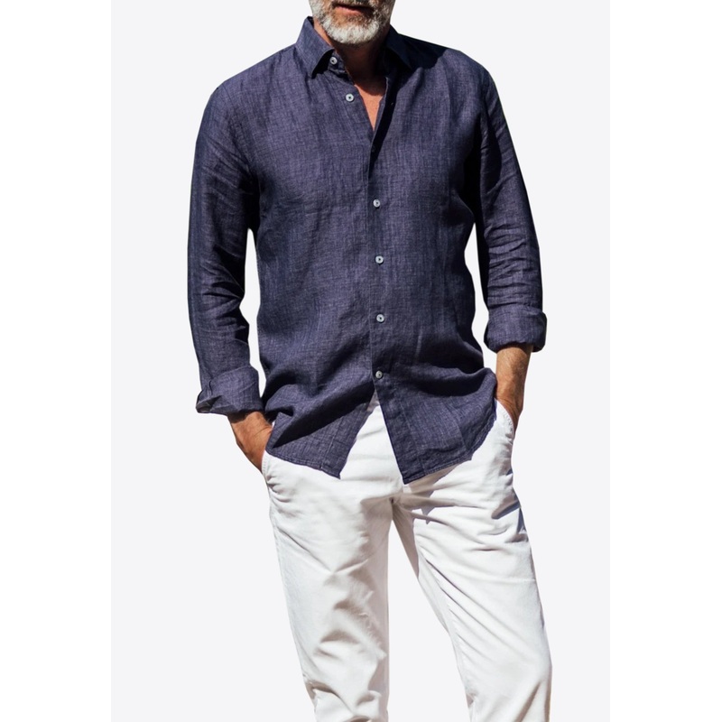 Divin Button-Up Shirt in Linen Navy mrtwstd_S