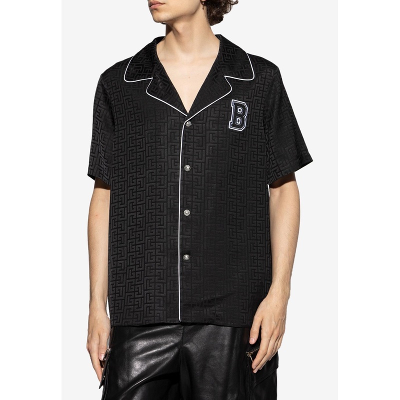 PB Labyrinthe Monogram Varsity Pajama Shirt Black mrtwstd_S