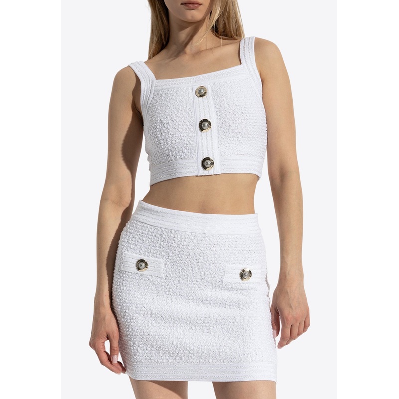 Tweed Cropped Top White wrtwfr_FR 34