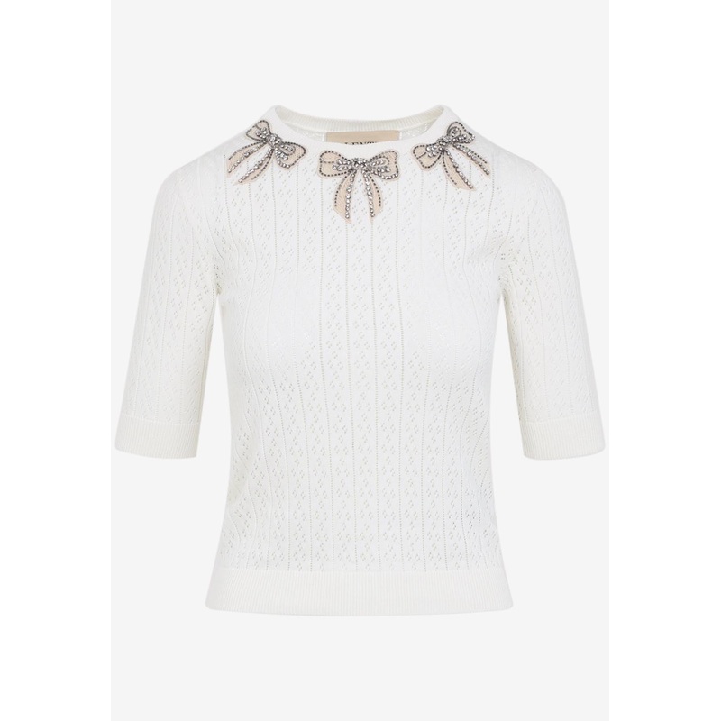 Bow-Embellished Knitted Top White wrtwstd_S