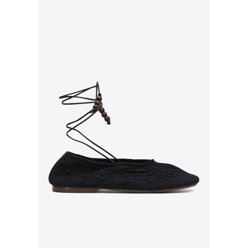 Rosemary Crochet Knit Ballet Flats Black wshoeseu_EU 36