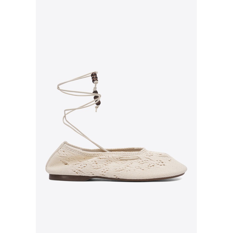 Rosemary Crochet Knit Ballet Flats Cream wshoeseu_EU 36