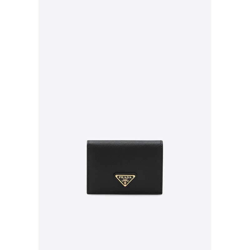 Small Leather Wallet with Triangle Logo Black Onesize