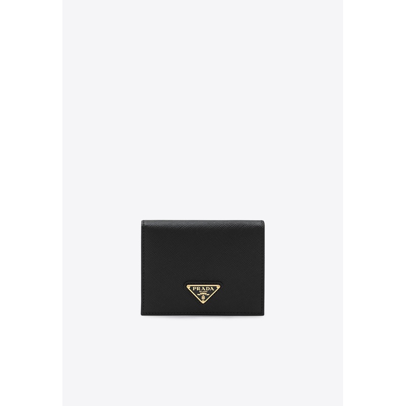Small Triangle Logo Wallet in Saffiano Leather Black Onesize