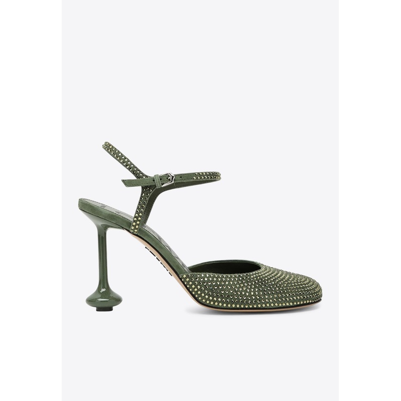 Toy 90 Rhinestone Embellished Suede Pumps Military Green wshoeseu_EU 36