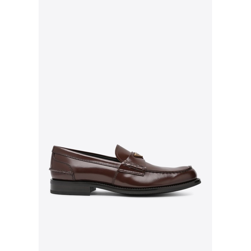 Triangle Logo Brushed Leather Loafers Brown mshoesuk_UK 6