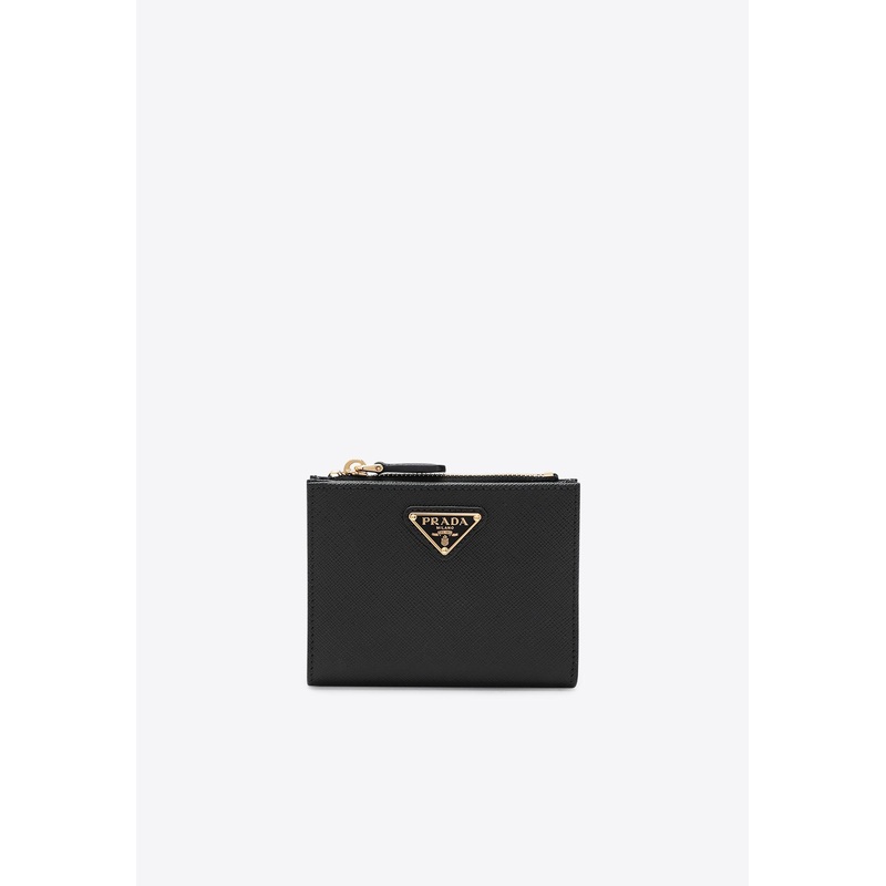 Triangle Logo Saffiano Leather Wallet Black Onesize