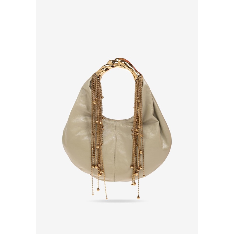 Twisted Shell Leather Hobo Bag Beige Onesize