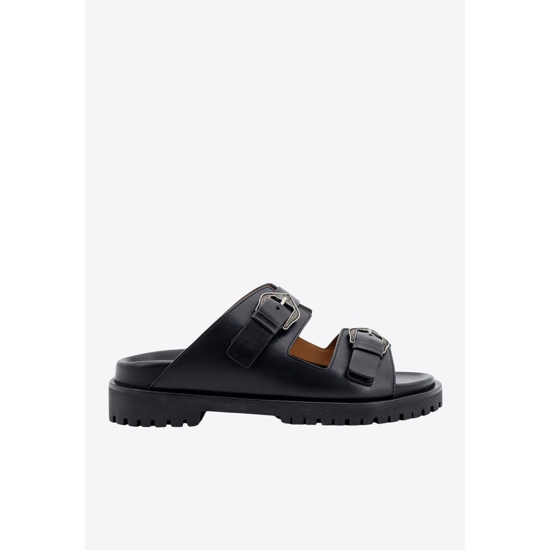 Arrow-Buckles Leather Sandals Black wshoeseu_EU 36
