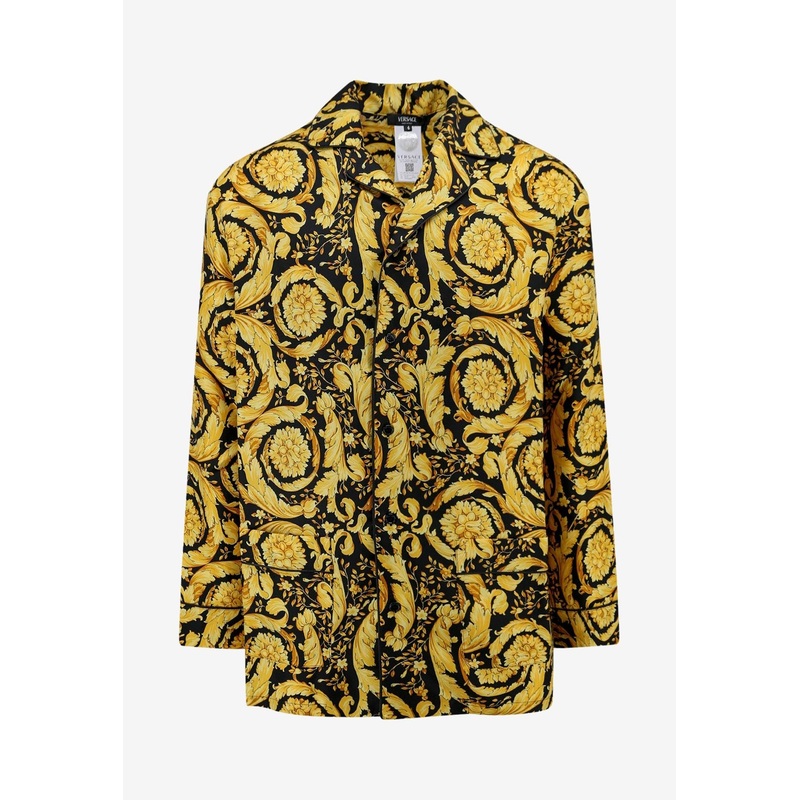 Barocco Print Long-Sleeved Silk Shirt Yellow mrtwversace_4