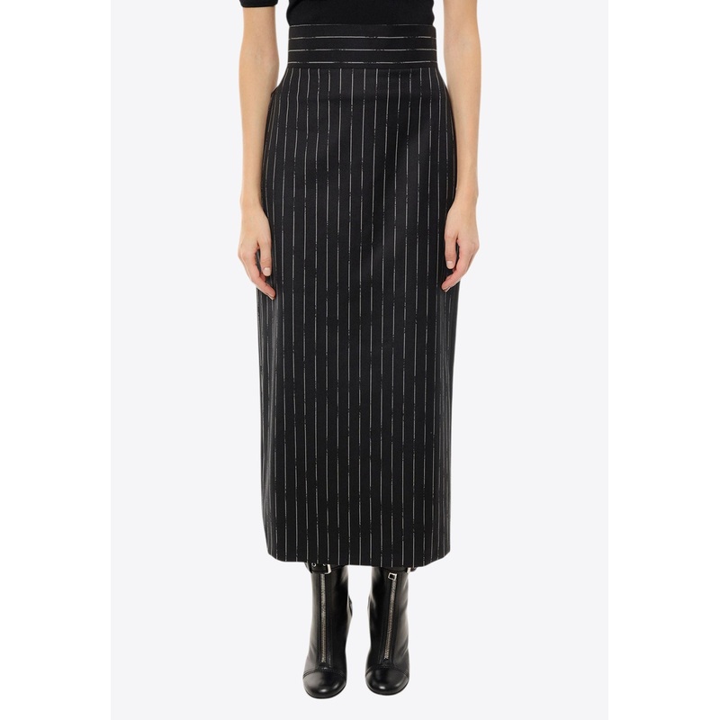 Broken Pinstripe Midi Pencil Skirt Black wrtwit_IT 40