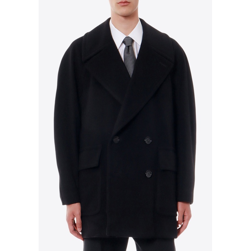 Double-Breasted Wool Blend Coat Black mrtwit_IT 46