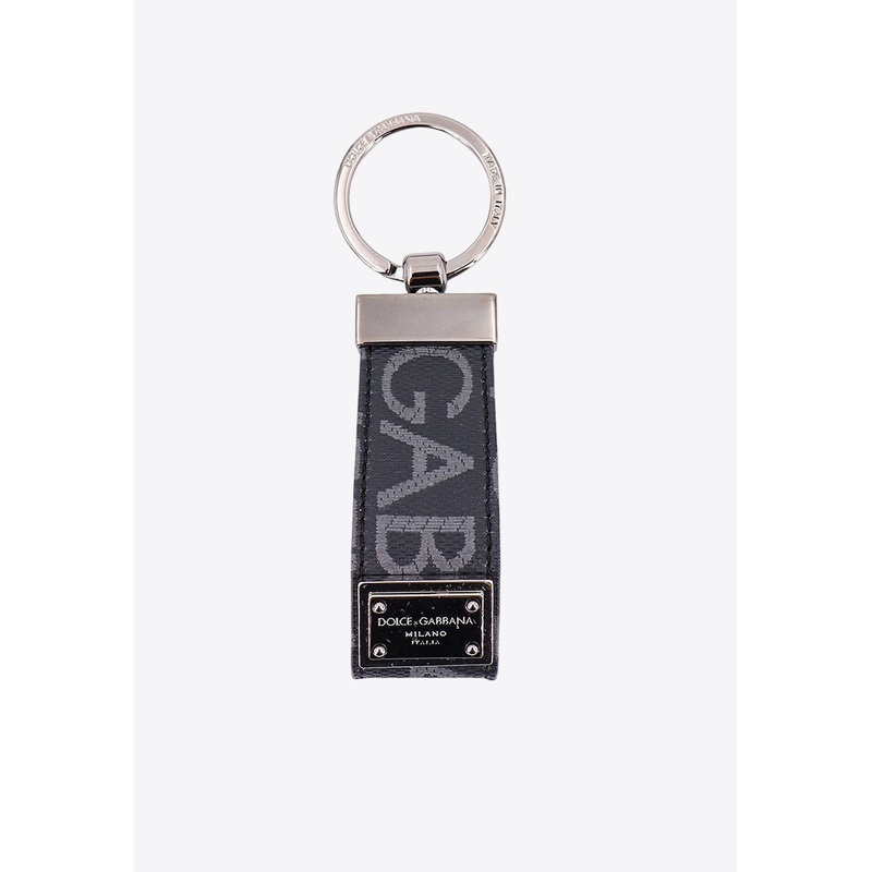 Leather Logo-Printed Keychain Black Onesize