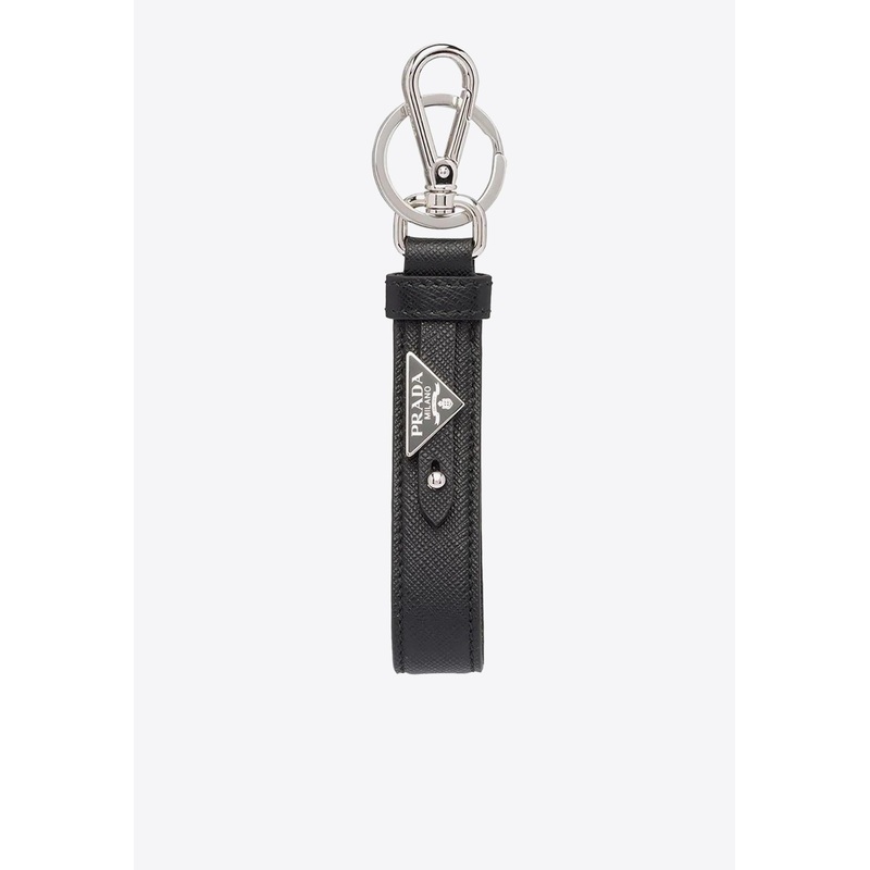 Logo Plaque Leather Keychain Black Onesize