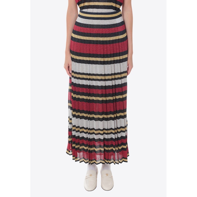 Striped Pleated Midi Skirt Multicolor wrtwstd_S