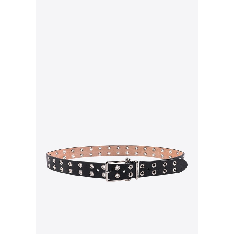 Twin Skull Leather Thin Belt Black 100