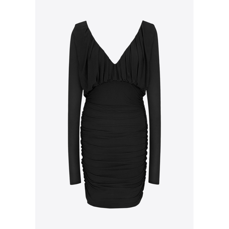 V-neck Gathered Mini Dress Black wrtwfr_FR 36
