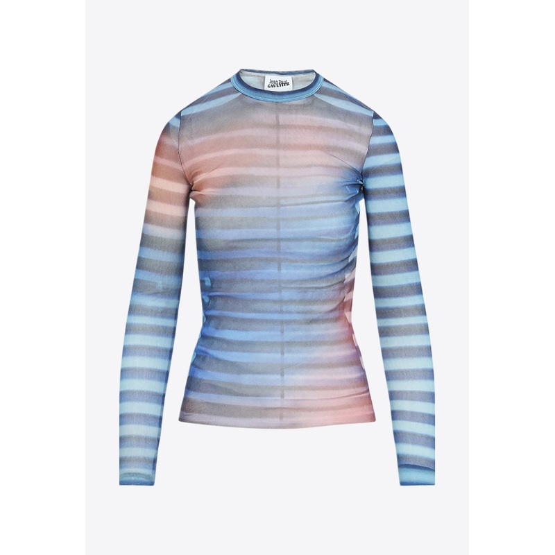 Air Mesh Printed Long-Sleeved Top Multicolor wrtwstd_XS