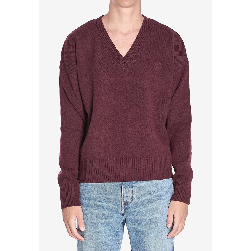 Ami De Coeur V-neck Ribbed Sweater Bordeaux mrtwstd_S